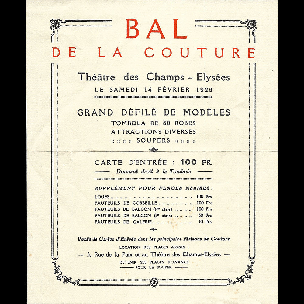 Bal de la Couture - Document publicitaire pour l'édition de 1925